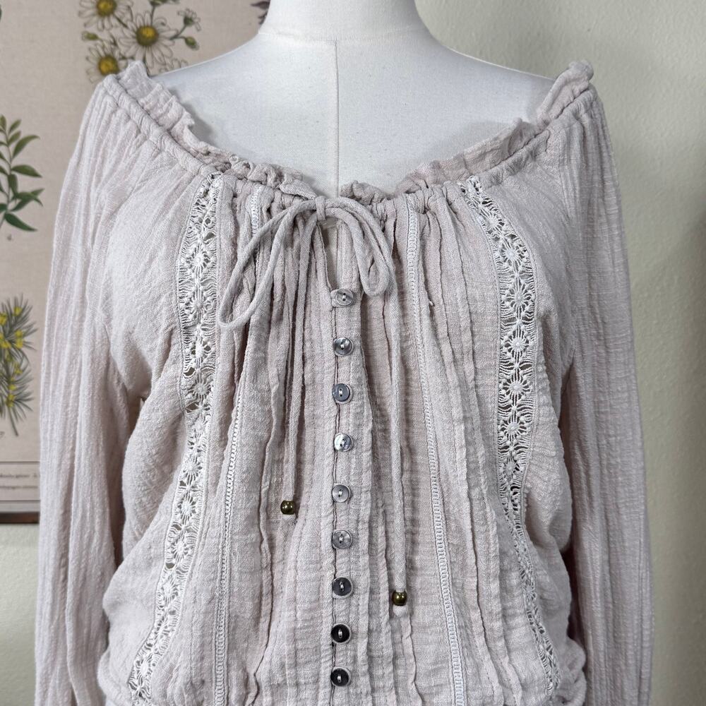 Gauzy Peasant Top Coastal Cowgirl Mori Kei Cottage Forest Fairy Grunge Boho M - Picture 3 of 8